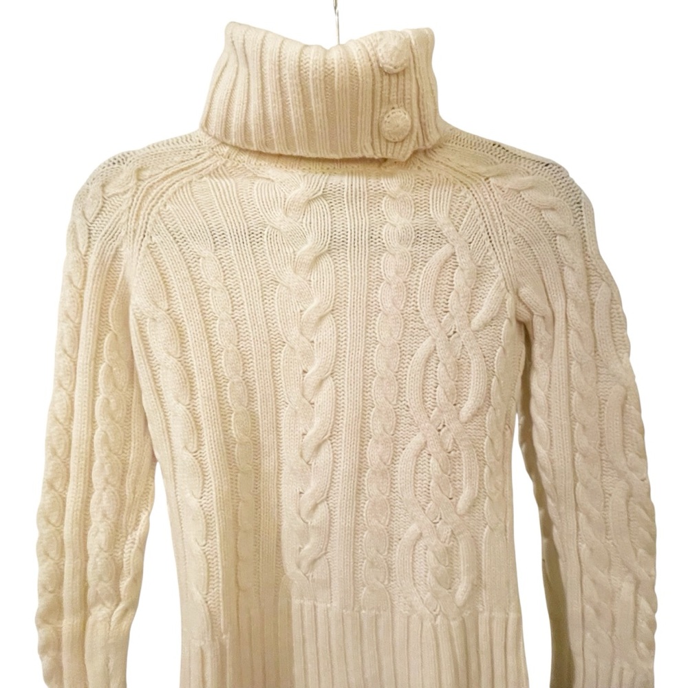 100%‎ Cashmere Chunky Aran Cable Knit Mock Neck Turtleneck Sweater Small Ivory - Picture 9 of 15